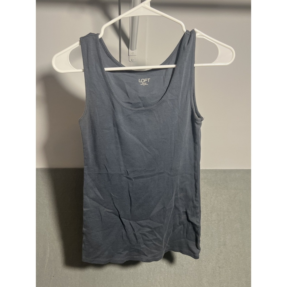 LOFT Outlet Women's Blue-Gray Ribbed Knit Tank Top Size S Regular Fit